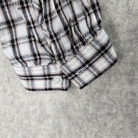 Loft Womens Plaid Long-Sleeve Blouse Black/White Lightweight Semi-Sheer - Picture 4 of 8